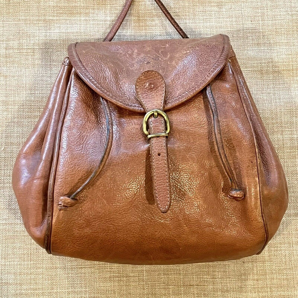 Il Bisonte Natural Leather Italian Bucket Closure Crossbody Purse Bag Saddle